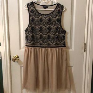 Black lace over tan tulle dress